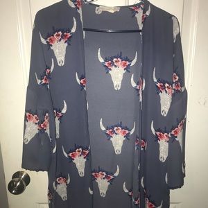 Cow skull print kimono